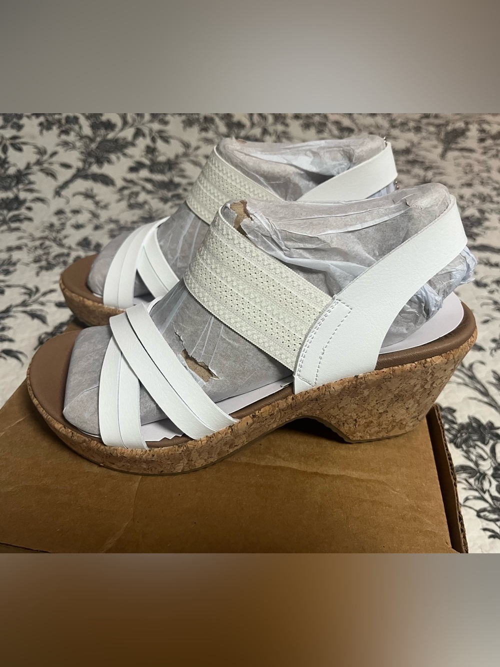 Sketchers Cali Brystol Vegan Slingback White Cork Wedge Sandals for Women - Picture 5 of 5